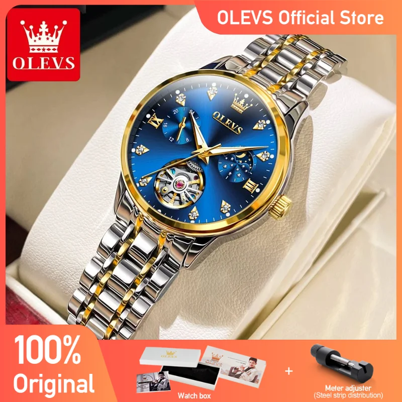 OLEVS Damenuhren, luxuriös, Tourbillon-Stil, originelle automatische mechanische Uhr für Damen, wasserdicht, leuchtende Damenuhr