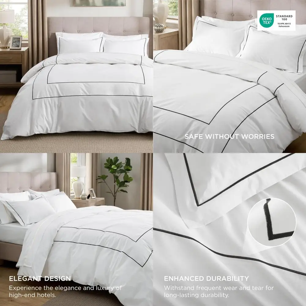 

Роскошный комплект пододеяльников из хлопка королевского размера — 100% белое постельное белье с вышивкой 104x90 дюймов, качество отеля