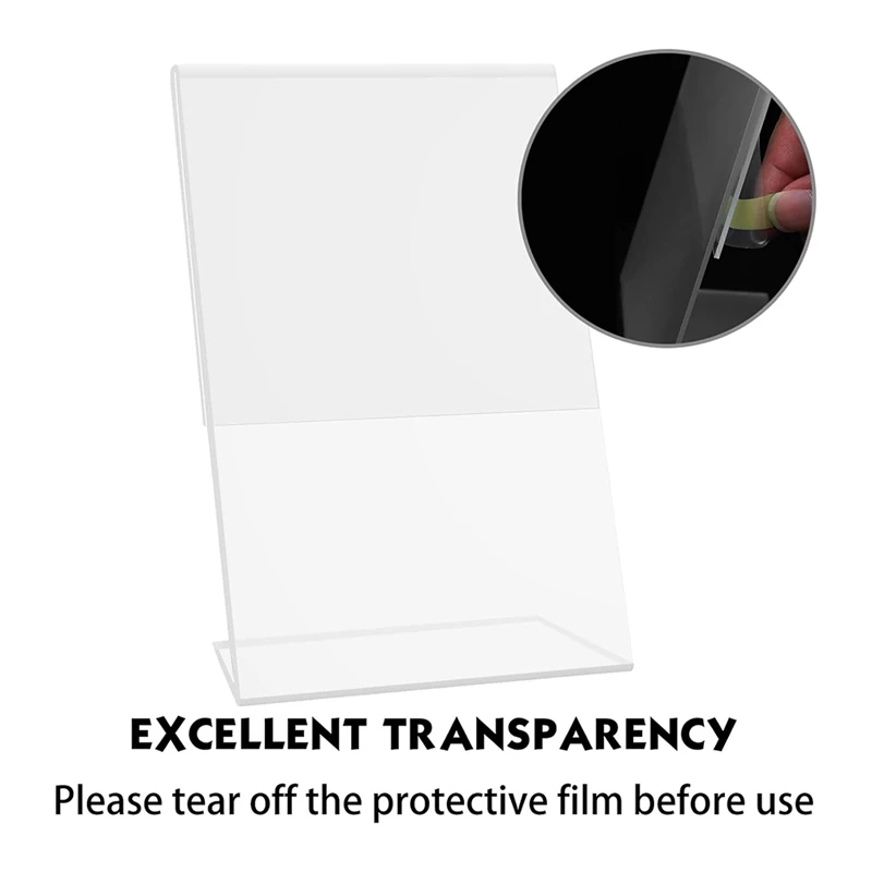 5X7in, 4 Pack Clear Plastic Sign Holder Sign Display Holder With  Slanted Back, Flyer Document Paper Display Stand