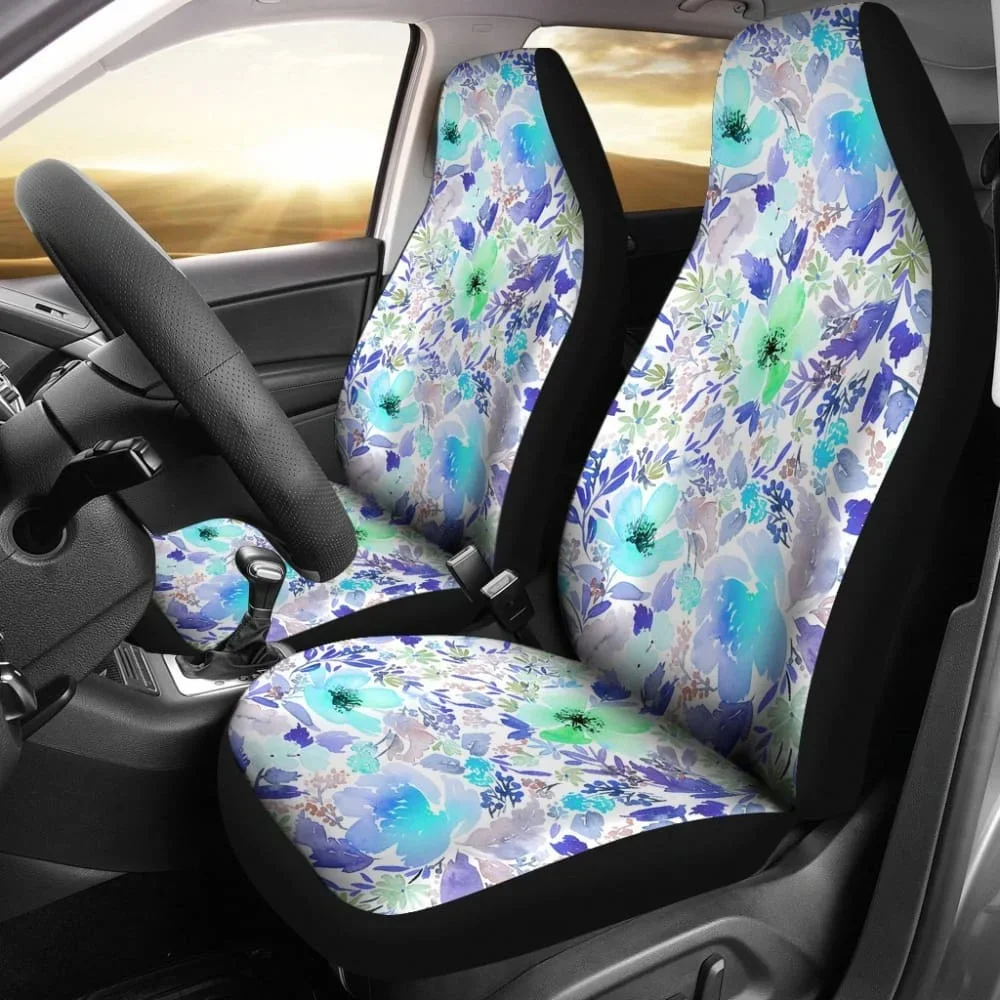 Floral Watercolor Purple Feminine Car Seat Cover,Pack of 2 Universal Front Seat Protective Cover