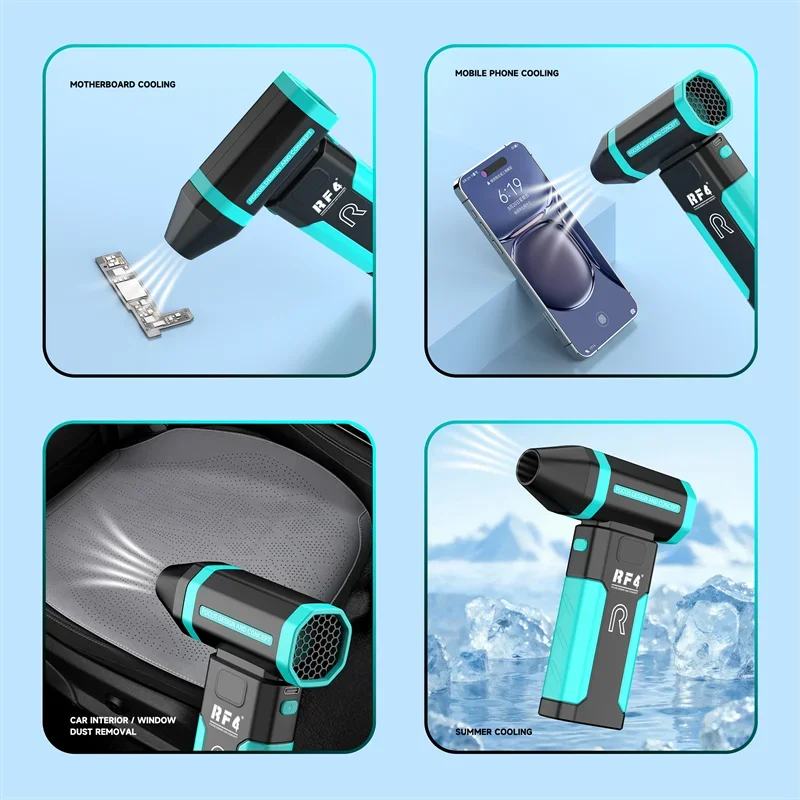 RF4 RF-P6 Multifunctional Suction Blowing Turbine Fan with Type-C for Phone Computer Interface Wireless Dust Removal Tool