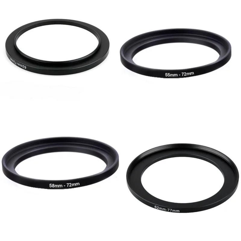 1PCS 40.5-62 55-67 55-72 55-77 58-67 58-72 58-77 62-72 62-77 67-77mm Metal Step Up Rings Lens Adapter Filter Set