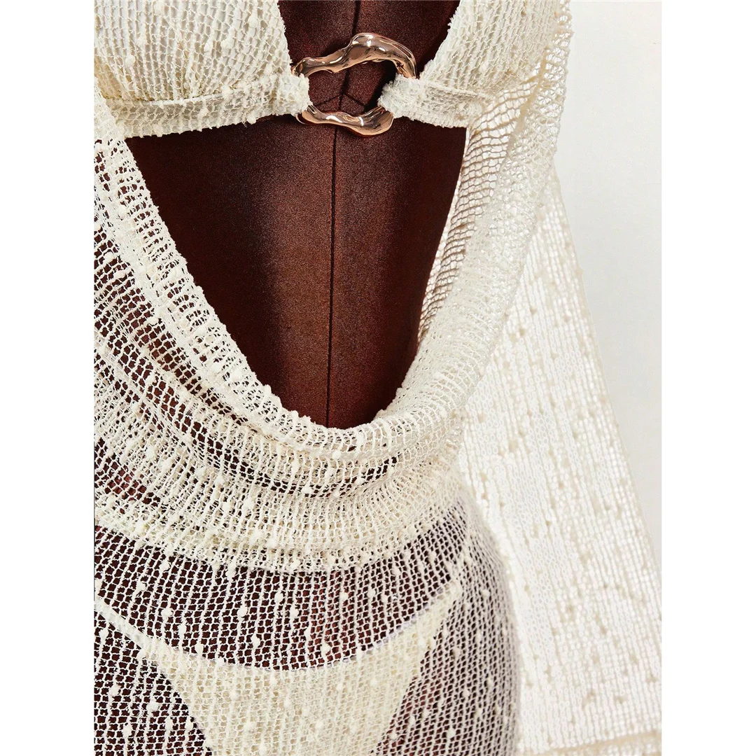 Mit langen Ärmeln, als Überwurf, Neckholder-Bikini, Damen-Badeanzug, dreiteiliges Bikini-Set, Badebekleidung, Badeanzug, Modell V8397. – Detail 10