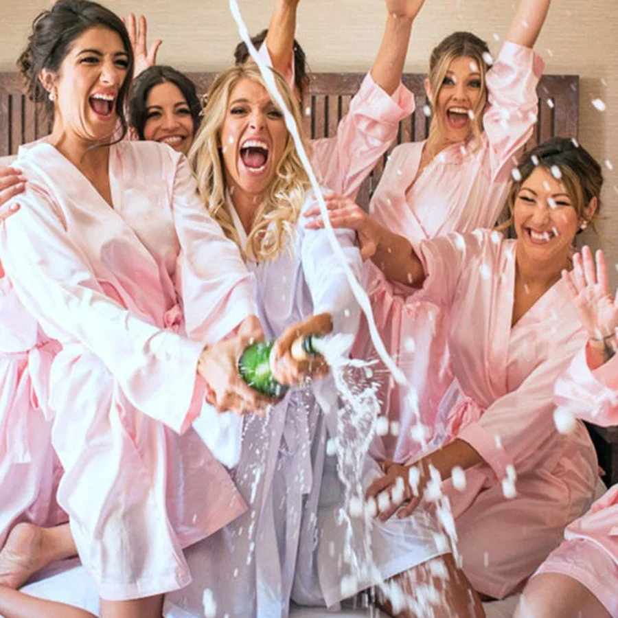 Wedding Party Bride Robe With A-Z Alphabet Wisteria Letters Kimono Satin Pajamas Bridesmaid Bathrobe Bridal Party Gifts