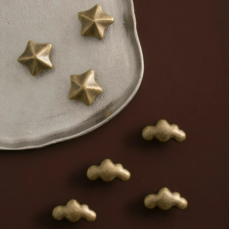 1PC  French Retro Star Cloud Handle Antique Bronze Cabinet Door Children's Room Small Handle