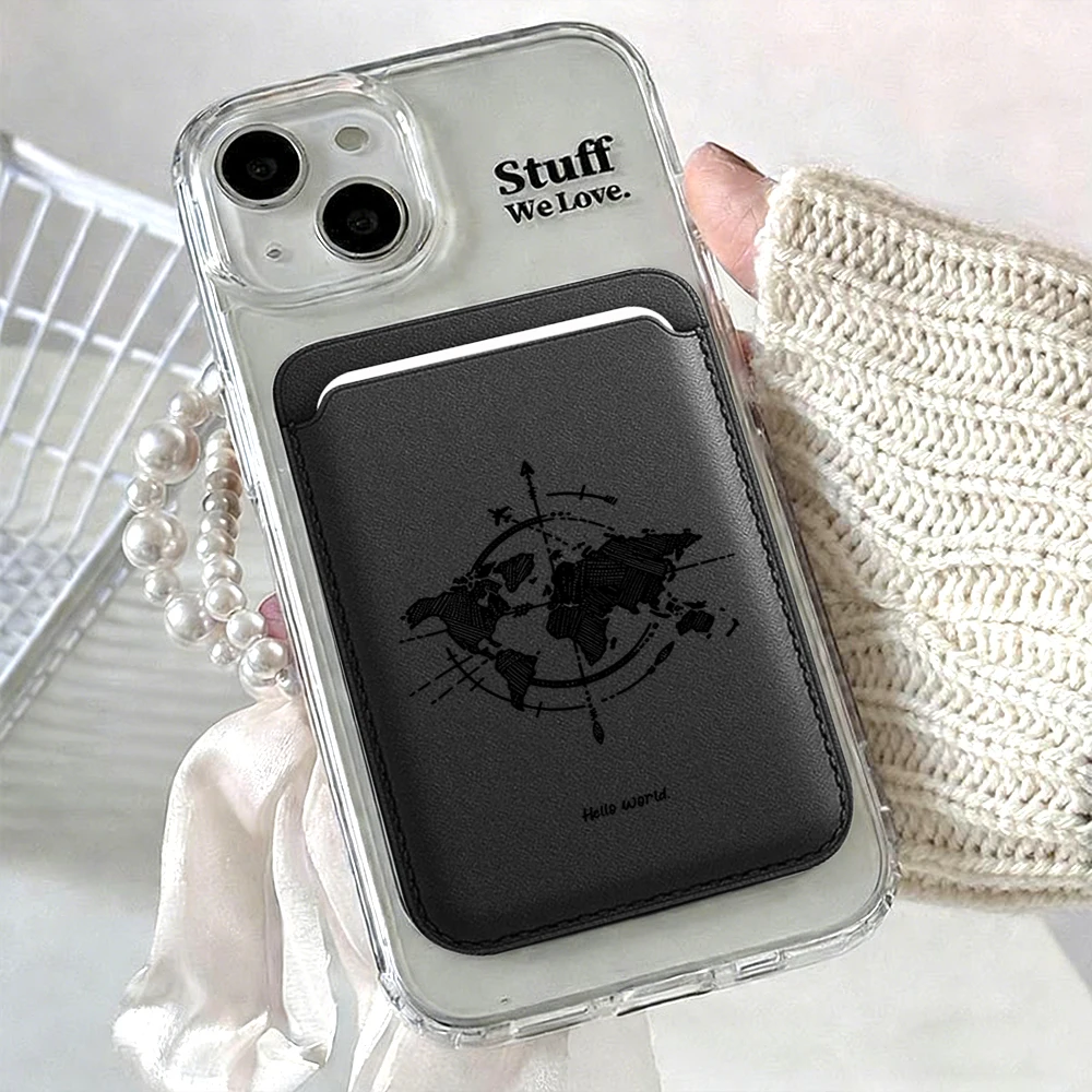Minimalistisches Weltkarten-Leder-Kartenetui Handy-Kartenhalter für Magnetische Hülle Geeignet für alle iPhone Magsafe Karten-Handy-Rückseiten-Taschen – Detail 13