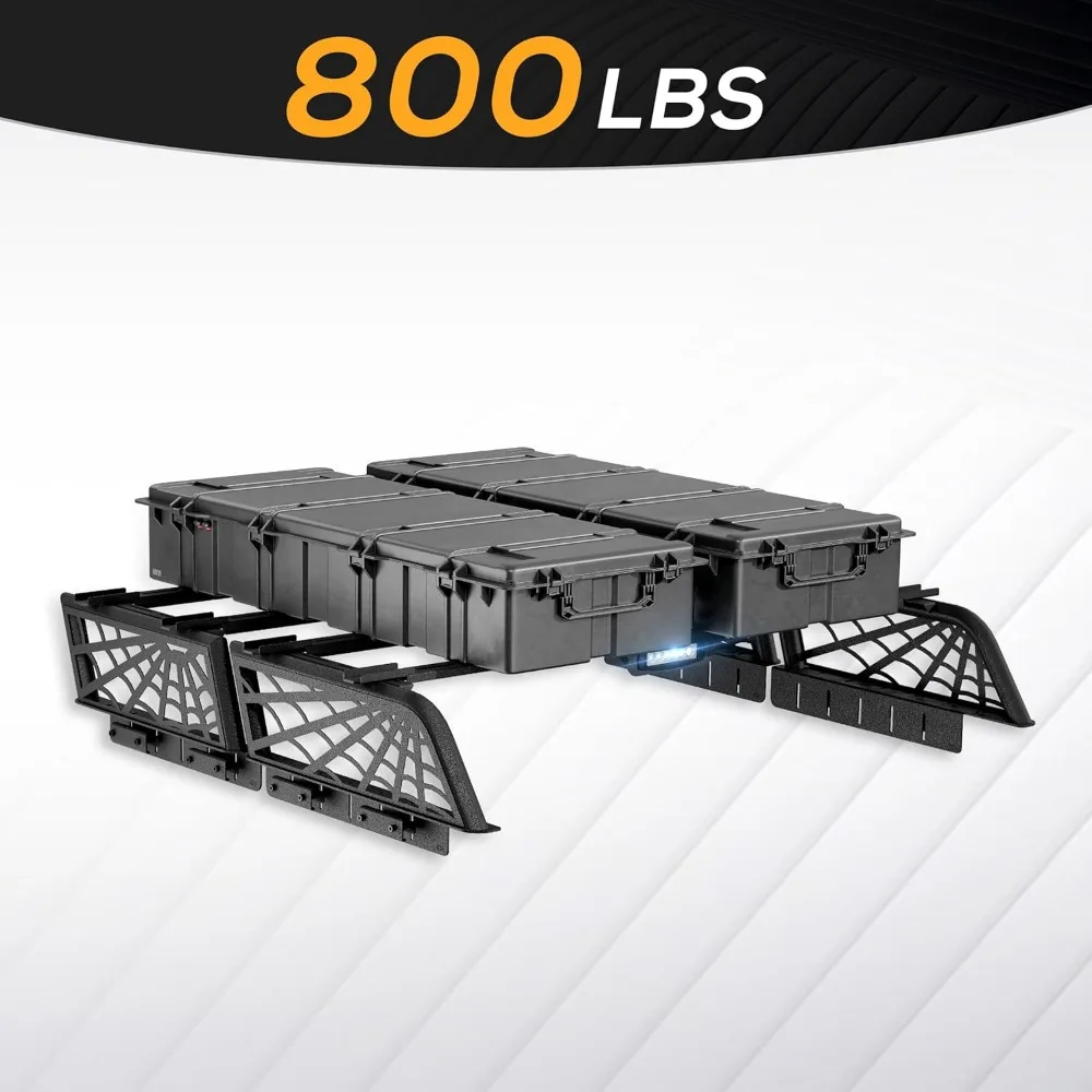 حامل شحن لسرير الشاحنة لـ 2020-2025 Gladiator JT و2016-2025 Toyota Tacoma مع قضبان سرير، سعة 800 رطل، متوافقة