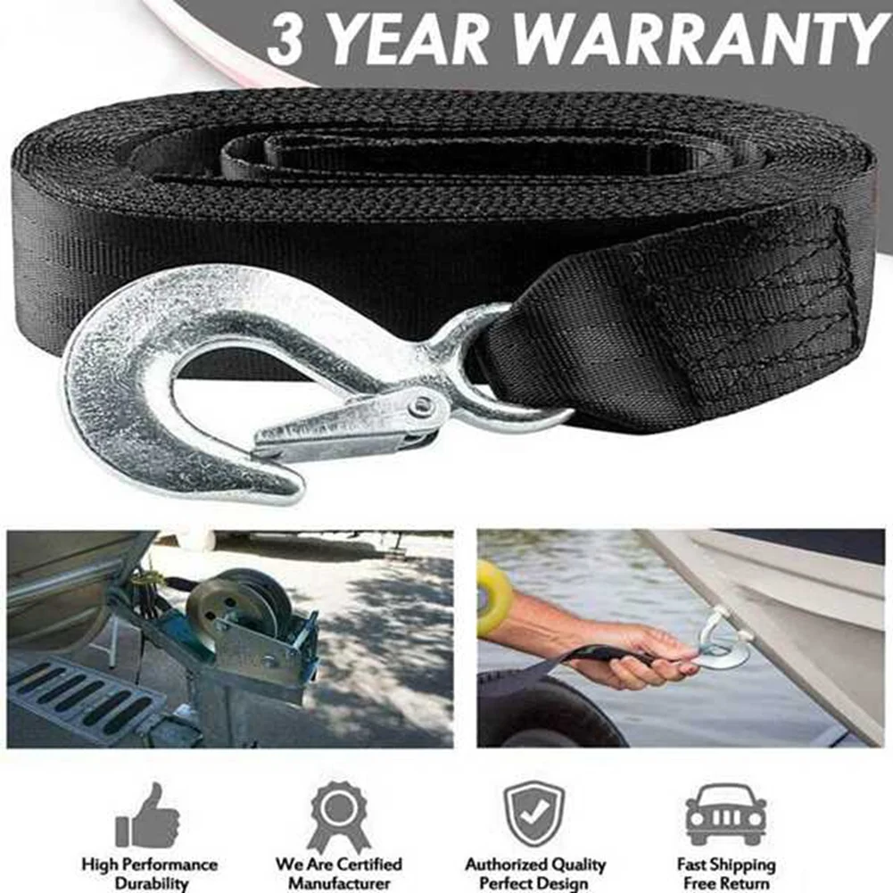 Classy-Boat Winch Strap With Hook And Safety Latch - Loop End - 5,000Lbs For Trailer, Ship Docking