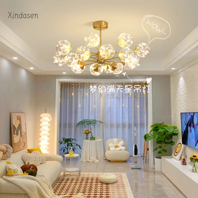 

Modern Luxury Ceiling Chandelier For Living Room Dining Bedroom Decor Romantic Gold Starry Ball Glass Led Pendant Ceiling Light