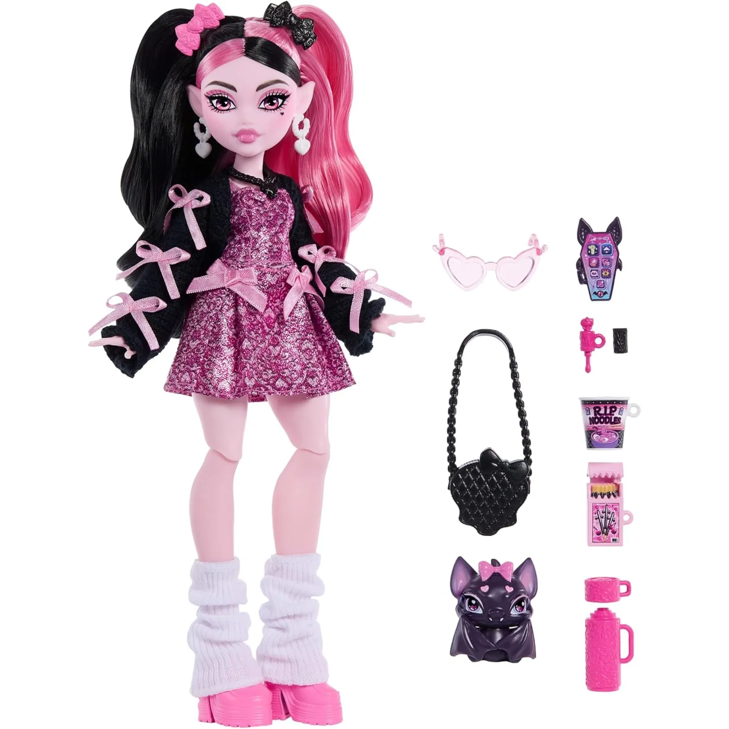 

New 2026 Original Mattel Monster High Doll Draculaura with Pet Bat Count Fabulous Accessories Toys for Girl Christmas Gift JHK29