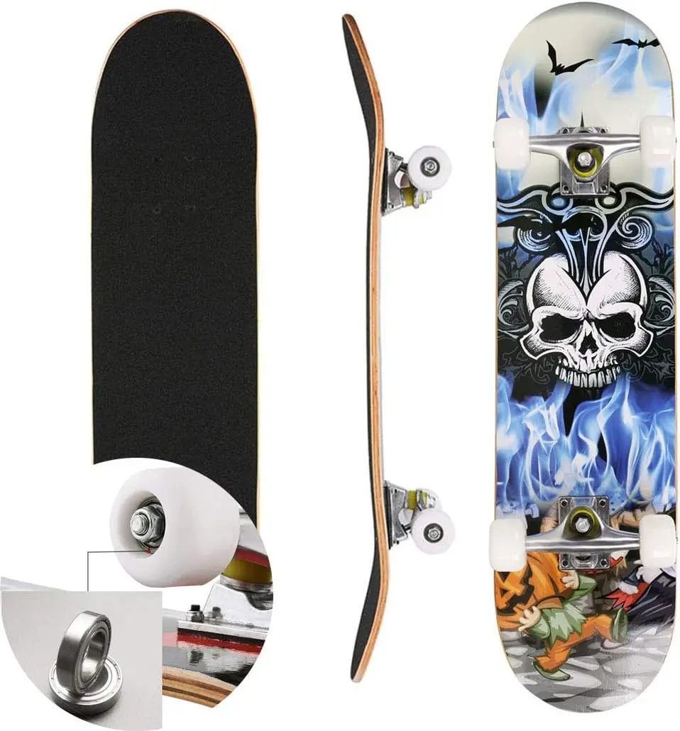 Skateboard Deck Complet, Planche À Roulettes Crâne Motif