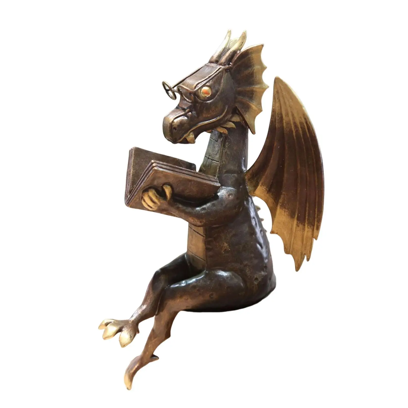 Dragon Reading Book Statue Decor Dragon Decor Landscaping Collectible Miniature Ornament Dragon Sculpture for Bedroom Bookshelf