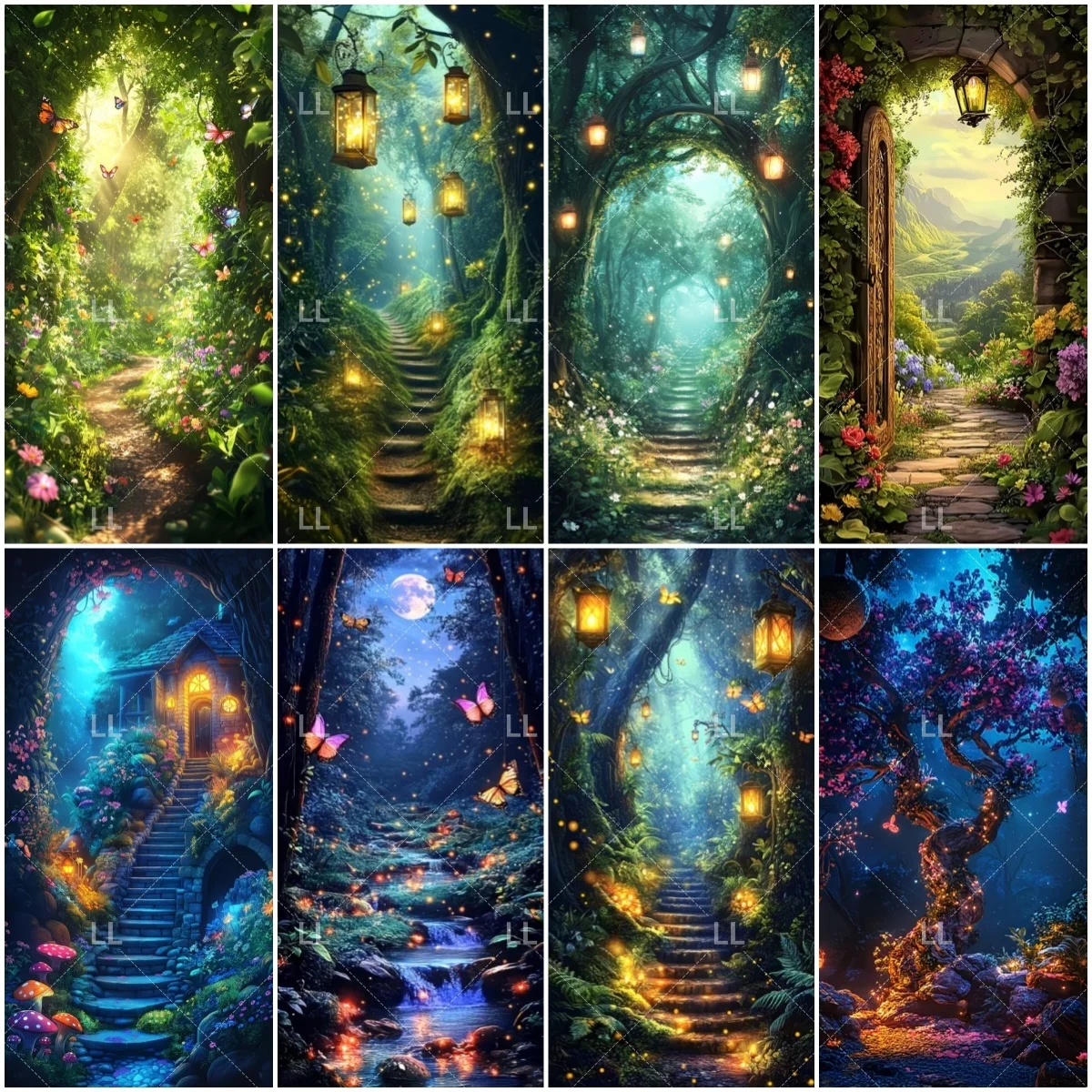 

Dreamy Forest Nature Landscape Background Butterfly Flower Magic Fairy Tales Door Banner Trees River Scenic Backdrop Decoration