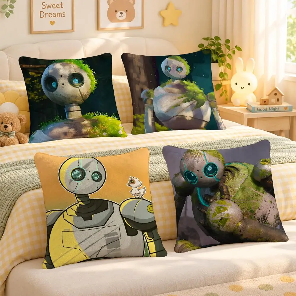 Movie Wild Robot Adventure Cushion Cover Personalized Soft Plush Pillow Living Room Home Sofa Bedroom Office Car Cushion
