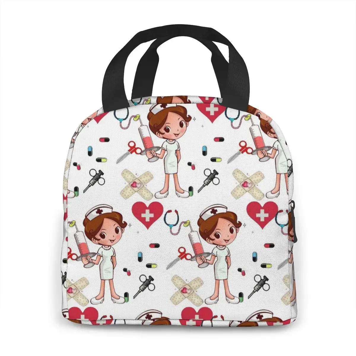 Portable Lunch Bag Cartoon Nurse Pattern Thermal Insulated Lunch Tote Cooler Handbag Bento Pouch Container School Food Bags