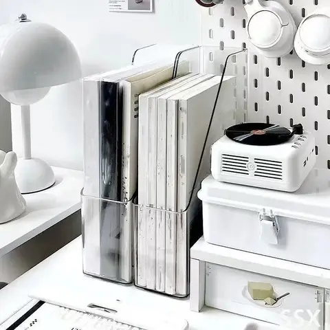 2Pcs/Transparent Acrylic Desktop Storage Box Multi-Compartment File Organizer Office Desk Storage Rack Large Capacity