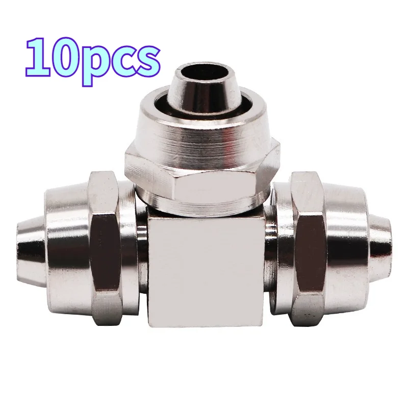 Pneumatic High Pressure Tee Lock Nut Fitting Nickel Plated Brass Quick Screw Air Hose Connector 6/8/10/12/16MM