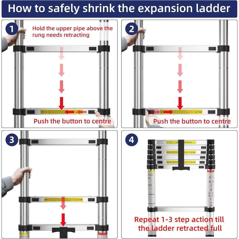 Collapsible Ladders, Telescoping for Home, RV, Attic, Daily Use, Supports 330 lbs
