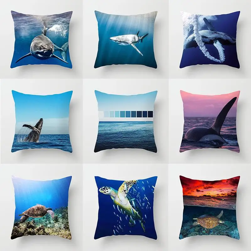 

Sea World Turtle Shark Dolphin Pillowcase Cover Car Sofa Cushion Cover Pillowcase Cushion