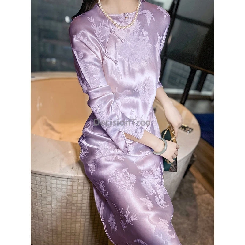 

2025 advanced sense imitation silk jauquard qipao new chinese style vintage elegant qipao literature art temperament cheongsam