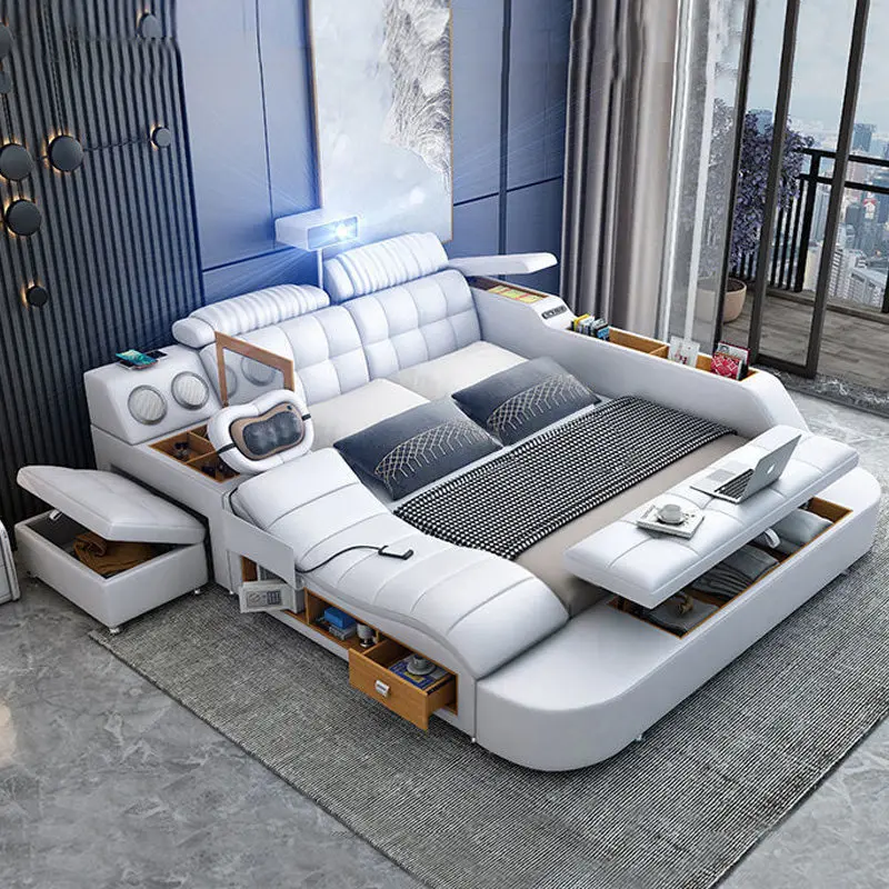 bedroom modern simple leather bed double bed intelligent multi-functional massage projection storage wedding bed