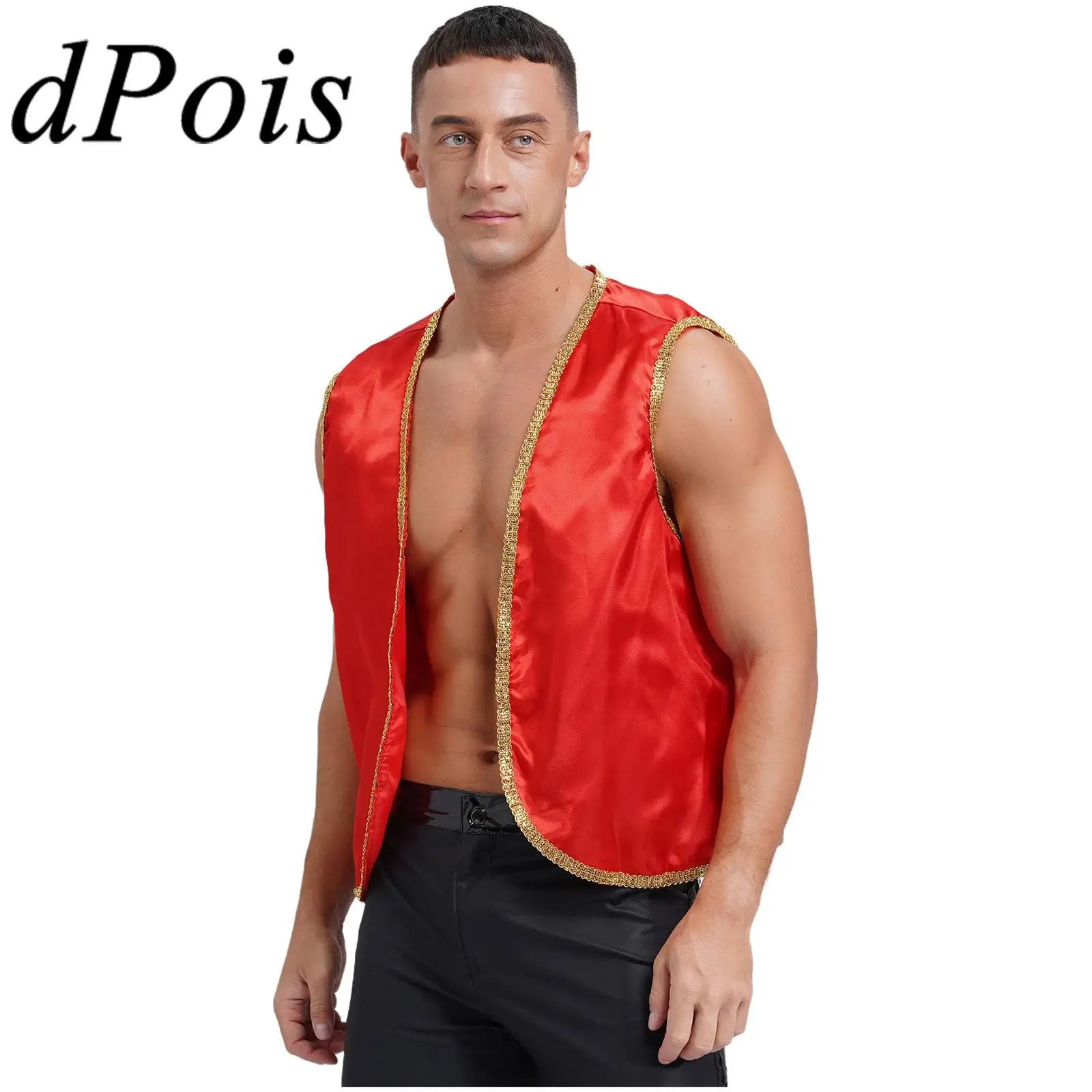 Men's Arabian Prince Costume Indian Arabian Cosplay Dress Up Open Front Golden Vest Waistcoat for Fancy Party Halloween Wear