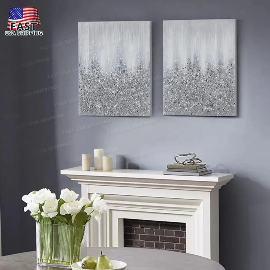 2-piece Canvas Wall Art Set Heavily Embellished Modern Decor