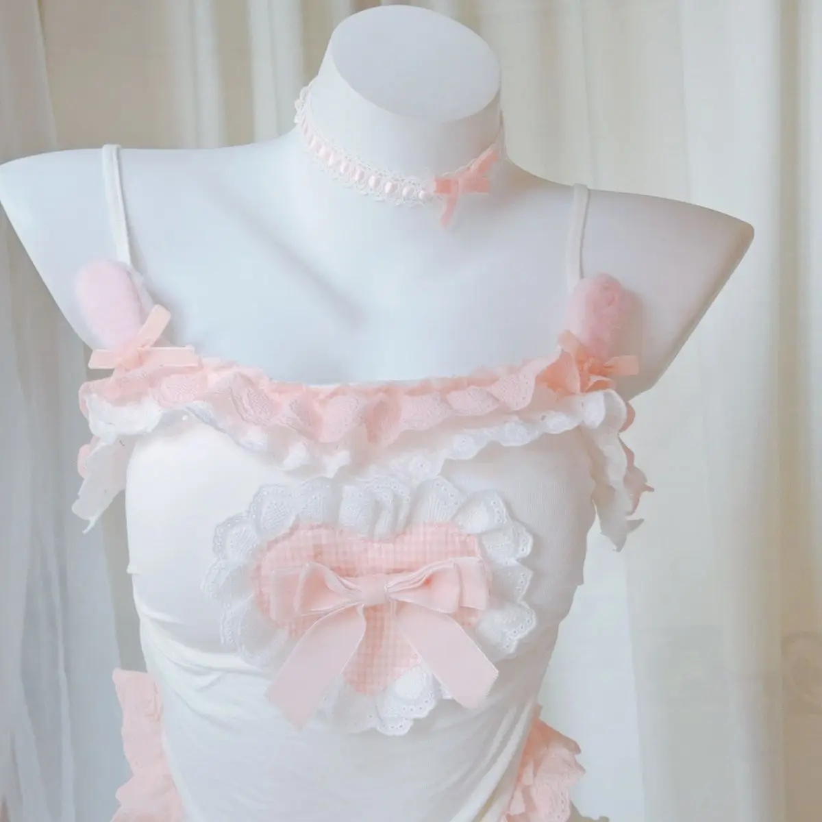 Canotta irregolare con fiocco staccabile + minigonna a vita sottile Set da due pezzi per ragazza dolce Abiti Y2k Primavera Nuovi set di gonne originali