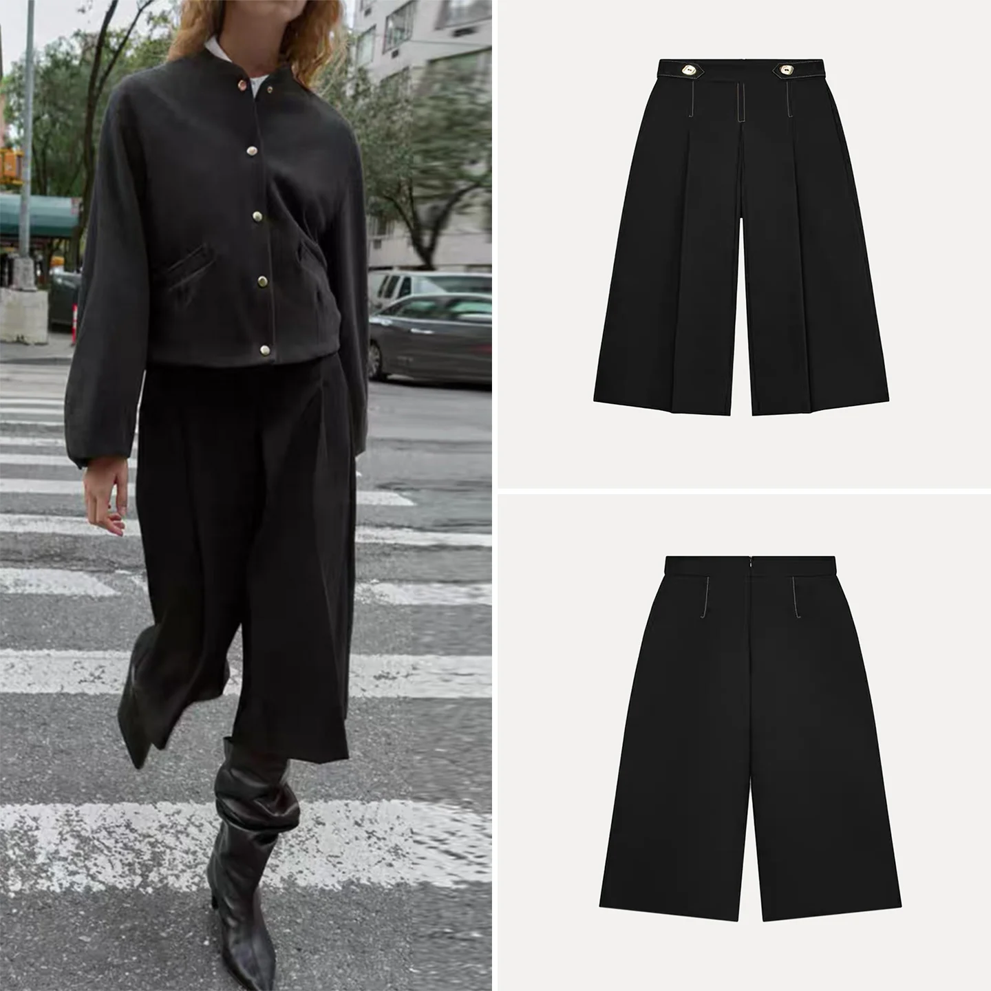 

Faionable Contrast Color Stitching Long orts for Women Autumn 2025 High Waist Straight Leg Pants Personali Sle Z...