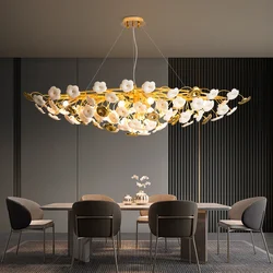 Luxury Ceramics Long Pendant Lights Living Room Ceramics Lampshade Pendant Chandeliers Room Decor Gold Led Ceiling Chandelier