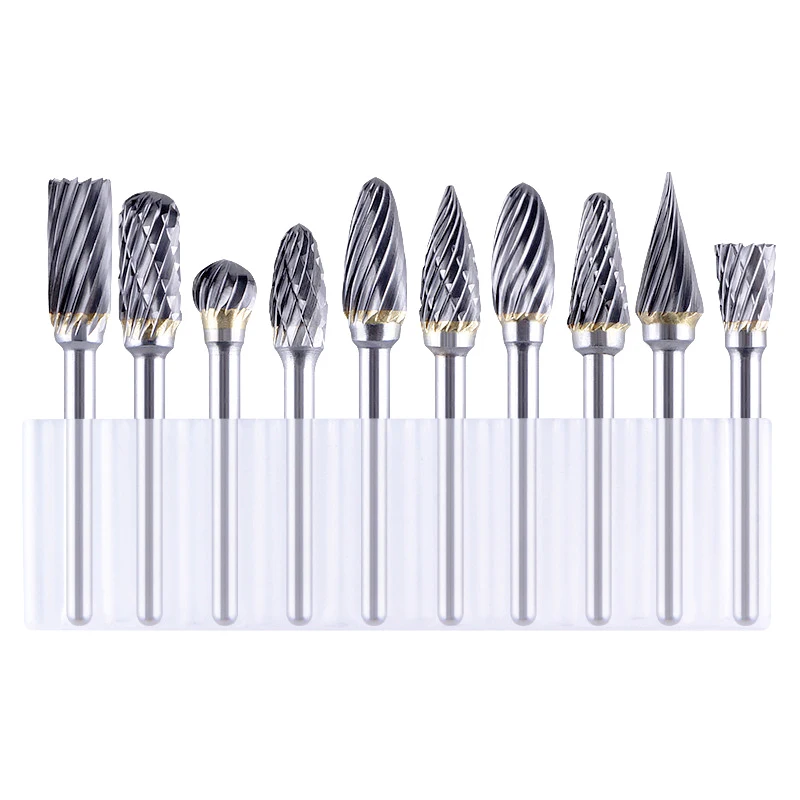 

10pcs Carbide Rotary File Set 3mm Metal Milling Cutter for Deburring Die Carving Engraving Woodworking Durable Tools