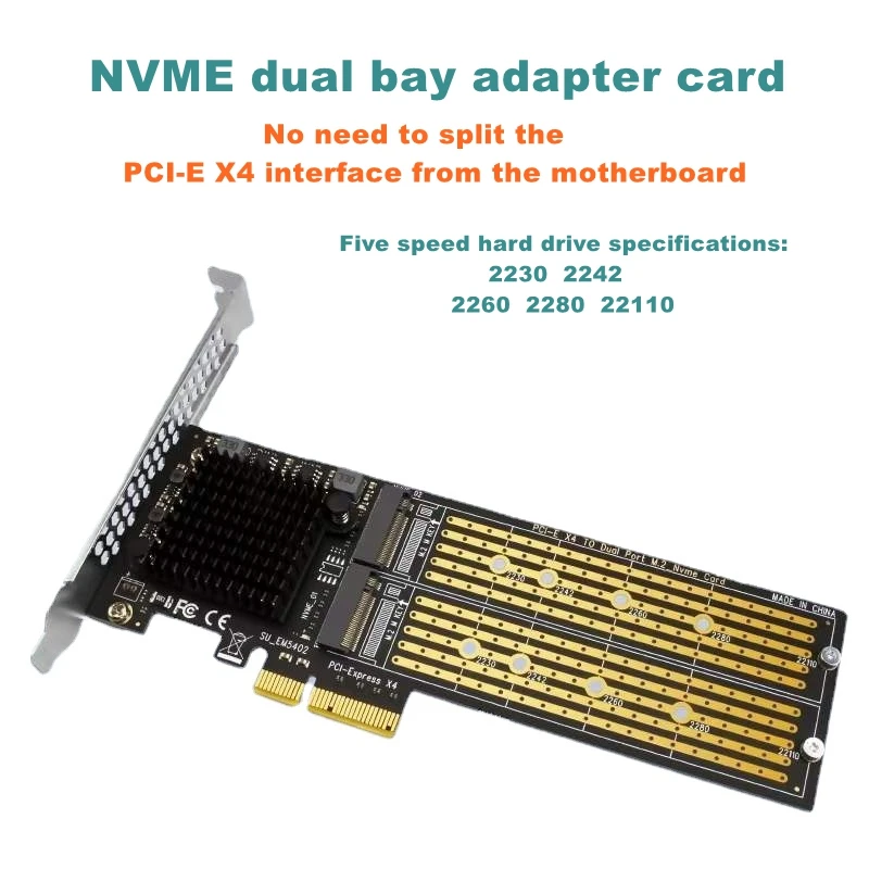 

20Gbps/40Gbps PCI-E X4 to Dual Port M.2 M-Key Expansion Card for NVME 2230 2242 2260 2280 22110 SSD Adapter Card M2 Raid Card