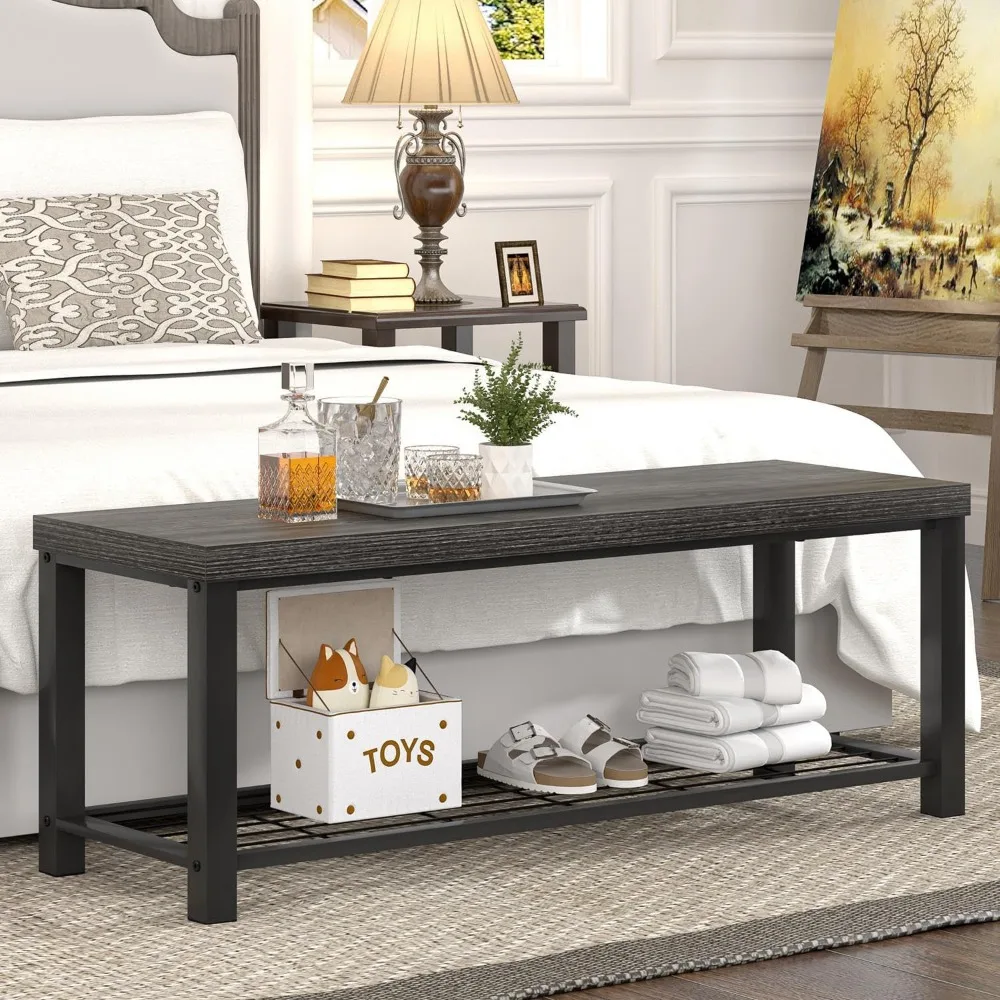 مقعد تخزين الأحذية الحديث مع رف معدني، أثاث المدخل على الطراز الصناعي لغرف النوم والممرات وغرف المعيشة #3