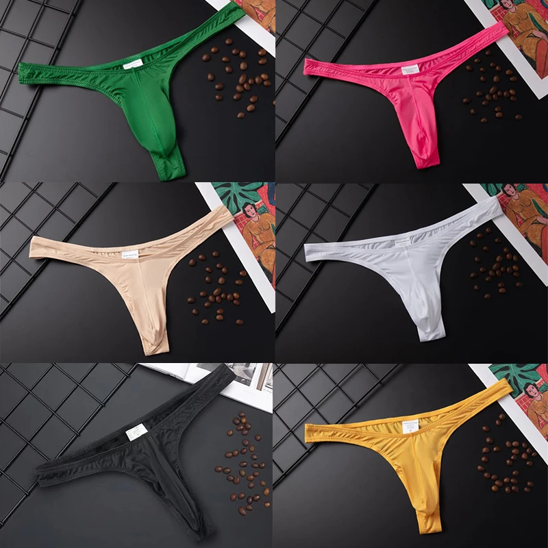 New Hot Mens G Strings Thongs Men Silky Penis Mix-Colors Bikini Pouch Panties Men Underwear Sexy Briefs T-back Ultra-thin Solid