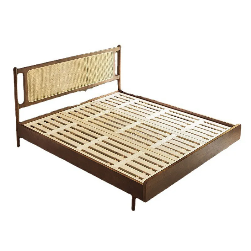 

Nordic Black Walnut Solid Wood Bed Retro Single Double Bed Small Family Homestay Master Bedding