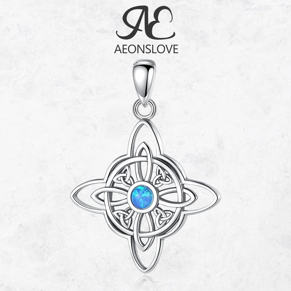 AEONSLOVE 925 Sterling Silver Witch Knot Necklace for Women Blue Opal Celtic Knot Pendant Amulet Witchcraft Jewelry Gifts