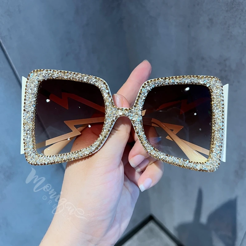 sunglasses women 2022 Oversized Big Wide Temple Bling Stones Vintage Brand Eyewear Fashion Shades  UV400  Oculos