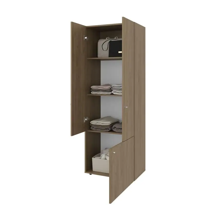 Natural Oak White Armoire 66.9" H, 3-Door Storage with 3 Shelves for Bedroom Organization