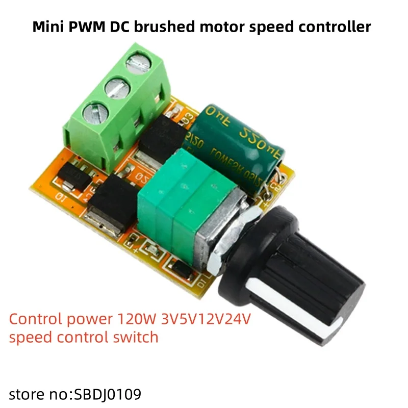 Mini PWM DC brushed motor speed controller speed switch board ultra small LED dimmer 3V5V12V24V6A