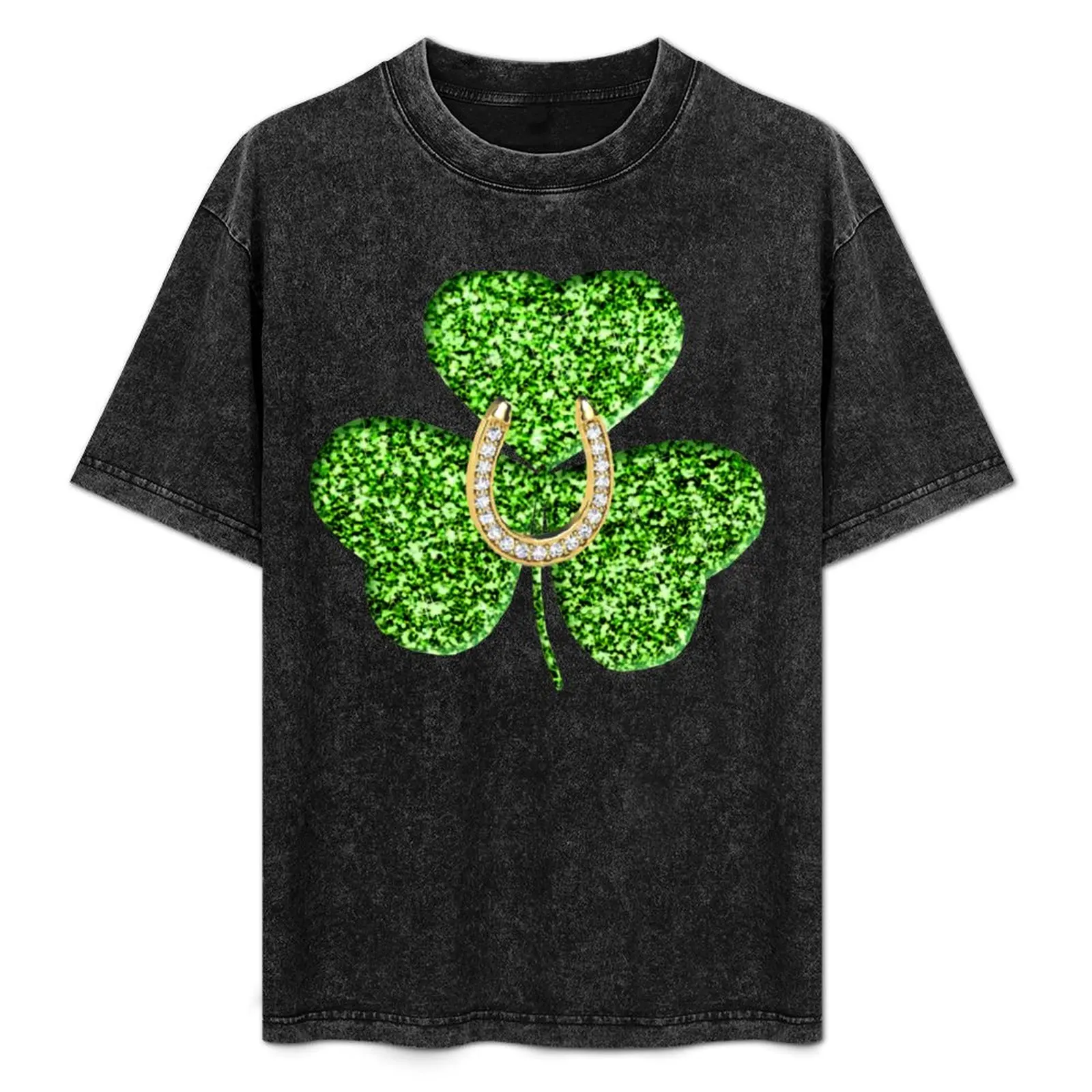 Faux Green Glitter Shamrock With A Horseshoe T-Shirt oversizeds graphic t shirts new edition plain black t shirts men