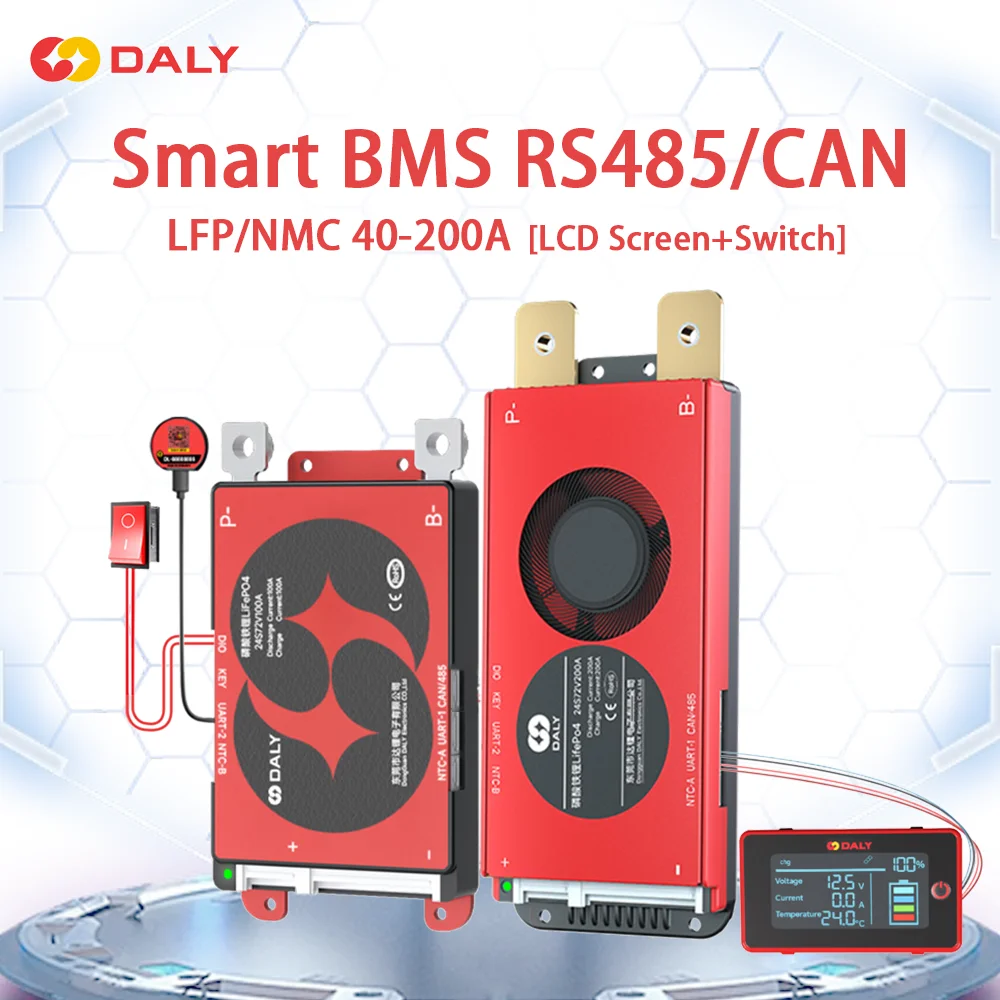 Daly Smart BMS 4S 12V 8S 24V 13S 14S 16S 48V 40A 60A 100A 150A 200A NMC LFP BMS Display Screen LCD Key Switch RS485 CANBUS BMS