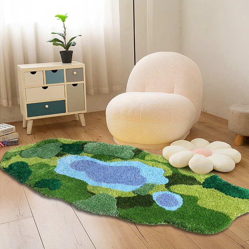 Original Design 3D Moss Area Rug for Living Room Green Moss Carpet Bedroom Bedside Floor Mat Anti-slip Modern Shaggy Home Rugs
