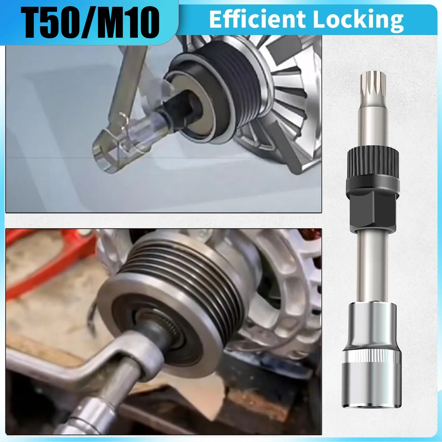 Riemenscheiben-Steckschlüssel für Lichtmaschinen, T50 M10, 33 Zähne, Bohrer-Bit-Schlüssel für VW, Audi, BMW, Benz, Ford