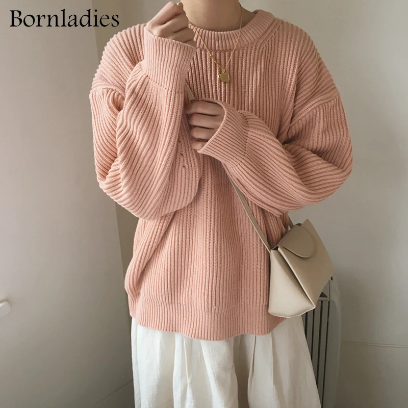 Bornladies 2022 Autumn Winter Loose Stripe Pullover Basic Warm Sweater for Women Soft Kniited O Neck Fashion Sweater Women Pull