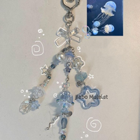 Y2k handmade white bow dot light blue jellyfish keychain