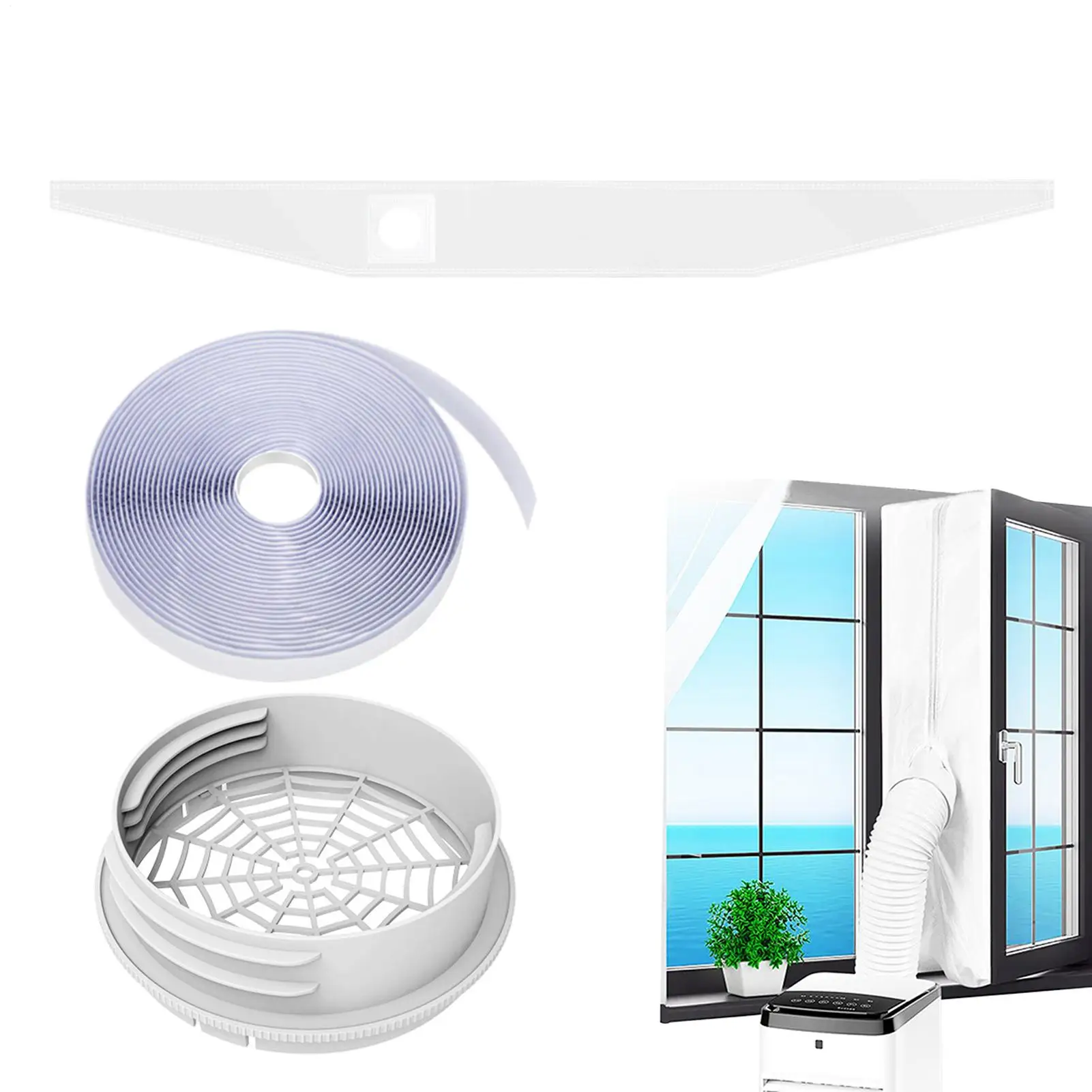 3/4 Meters Portable AC Window Vent Kit Windproof Heat Insulation Fabric With Adapter Portable AC Unit Window Kit