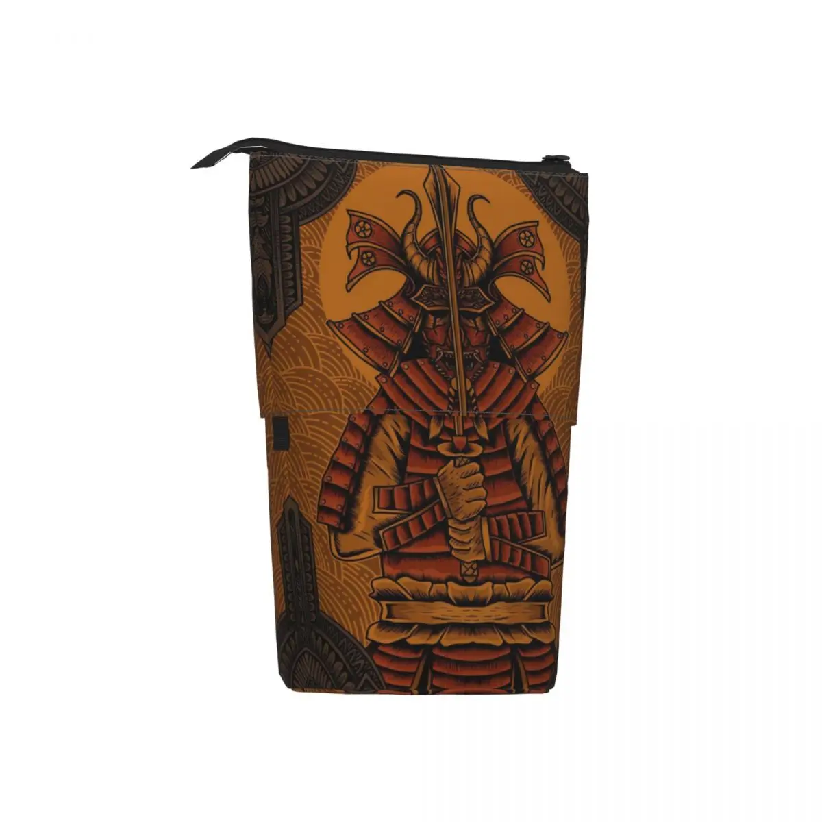 Samurai Guerreiros Com Antique Gravura Ornamento Pen Box Estudante Escola Zipper Pen Bag Pencase Vertical Retrátil Lápis Caso