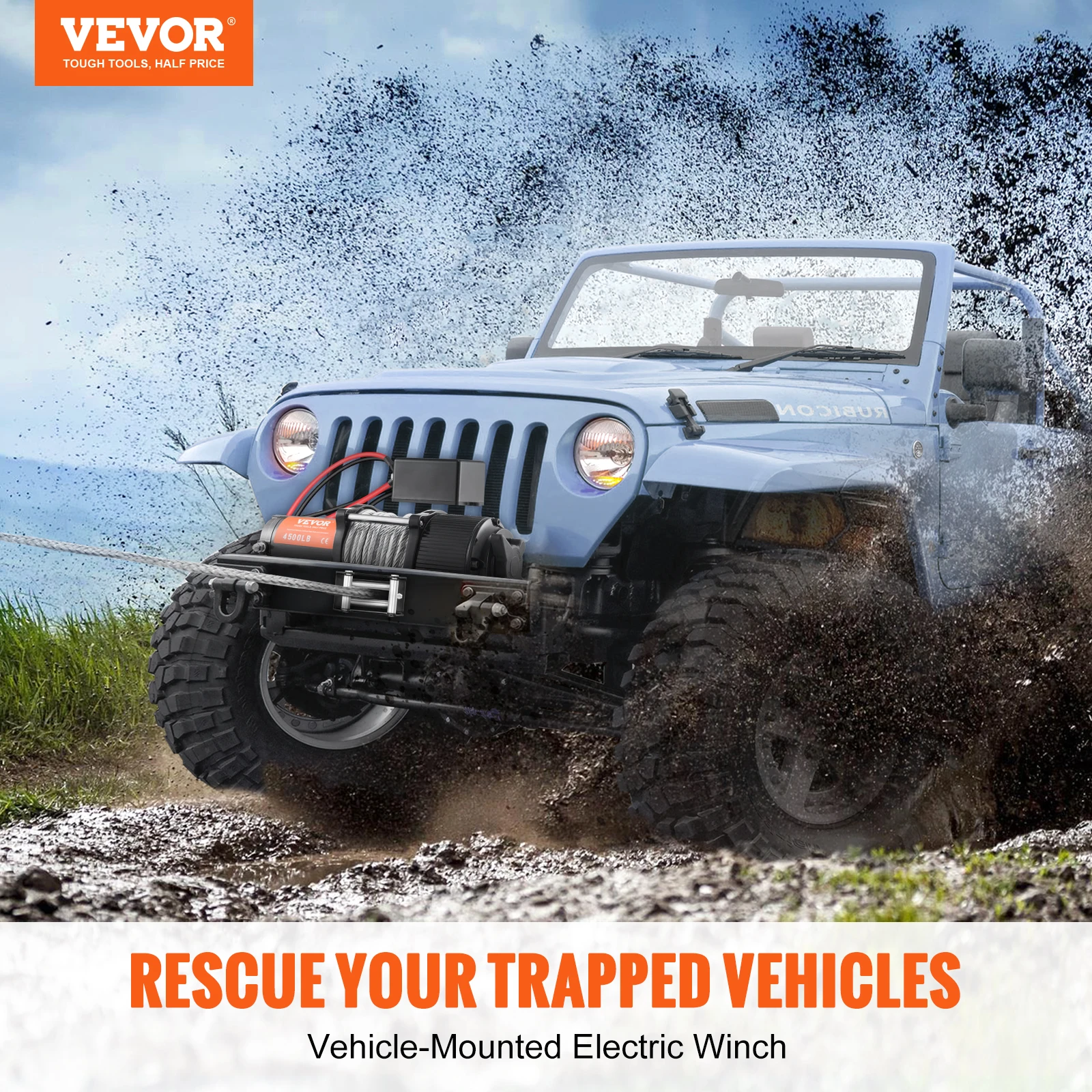 VEVOR 4500lbs 12V Electric Winch Steel or Nylon Rope Winch w/Wired & Wireless Remote Control for Towing SUV Truck Car Trailer