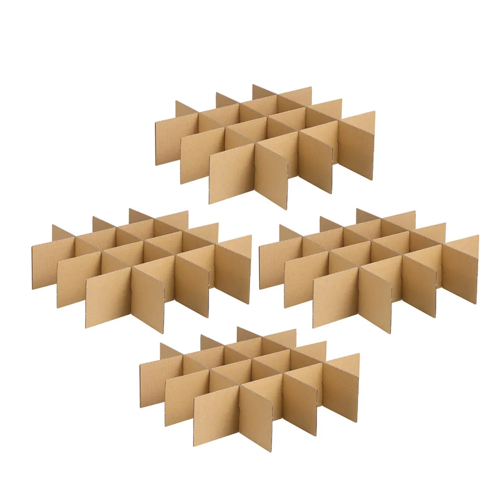 4Sets Shipping Dividers Thickened Corrugated Cardboard 335x335x80mm Shockproof Glassware Moving Packing Box Inserts Protective