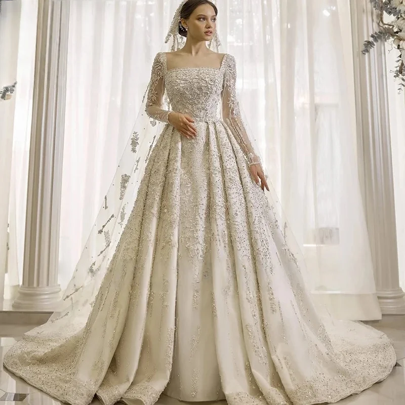 Nymph Heavy Beaded Crystals Luxury Wedding Dress New Lace Appliques Sequins Brides Dresses Formal Gowns Customized Vestido De N